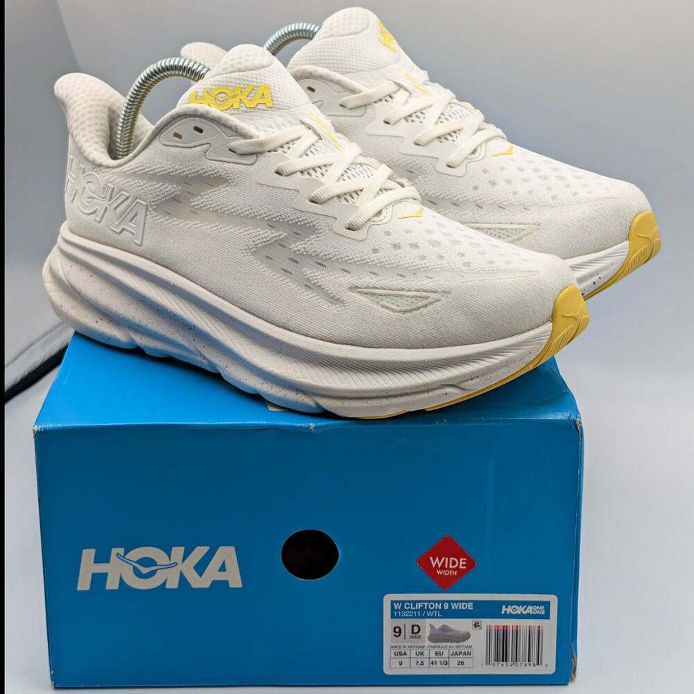 Hoka One One Clifton 9 Wide White Lemonade Womens 9D UK 7.5 Running Shoes